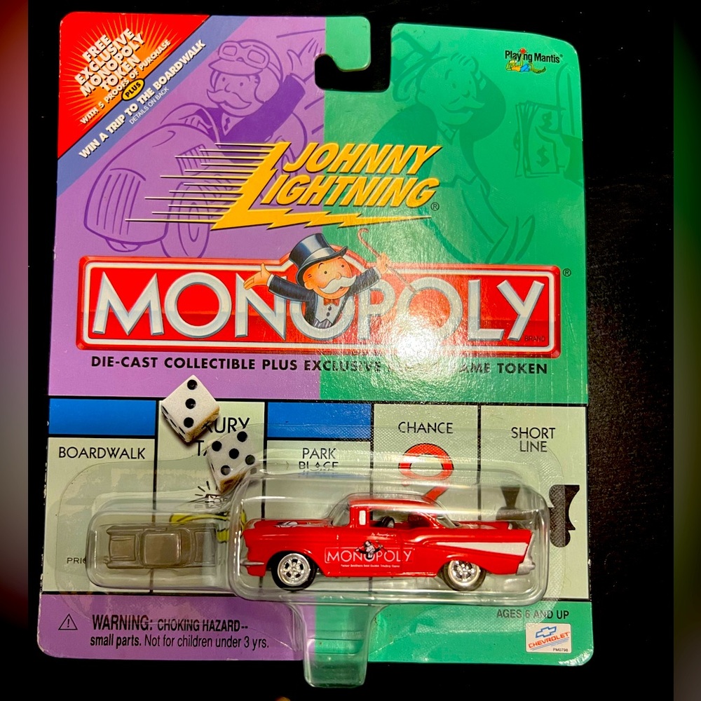 Johnny Lightning Monopoly Car. Die Cast Illinois Avenue. 1957 Chevy (Red)